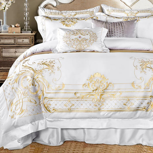 Luxury Golden Embroidery Bedding Set – Egyptian Cotton for Ultimate Comfort