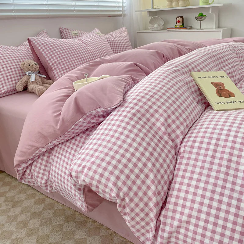 Classic Plaid Cotton Bedding Set – Nordic Design for a Cozy, Elegant Bedroom