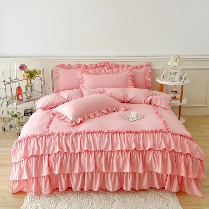 Shabby Chic Ruffle Duvet Cover Set – 100% Washed Microfiber, Queen & Twin