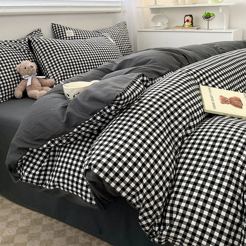 Classic Plaid Cotton Bedding Set – Nordic Design for a Cozy, Elegant Bedroom