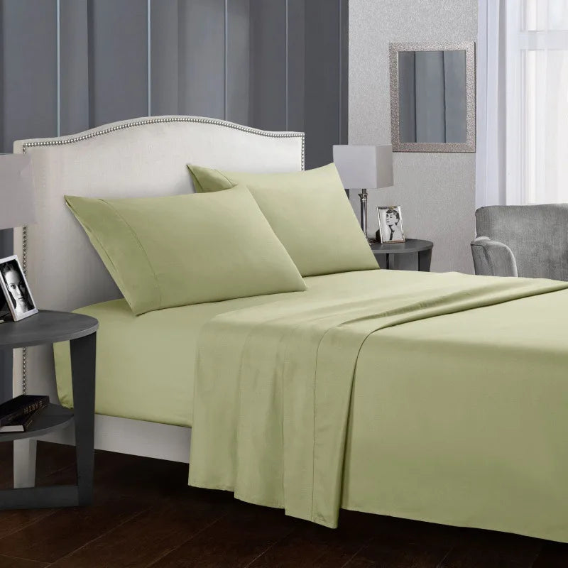 Solid Color Fitted Bed Linen Set – Twin, Full, Queen, King Size with Pillowcases