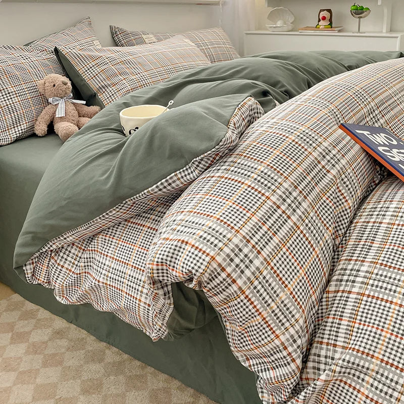 Classic Plaid Cotton Bedding Set – Nordic Design for a Cozy, Elegant Bedroom