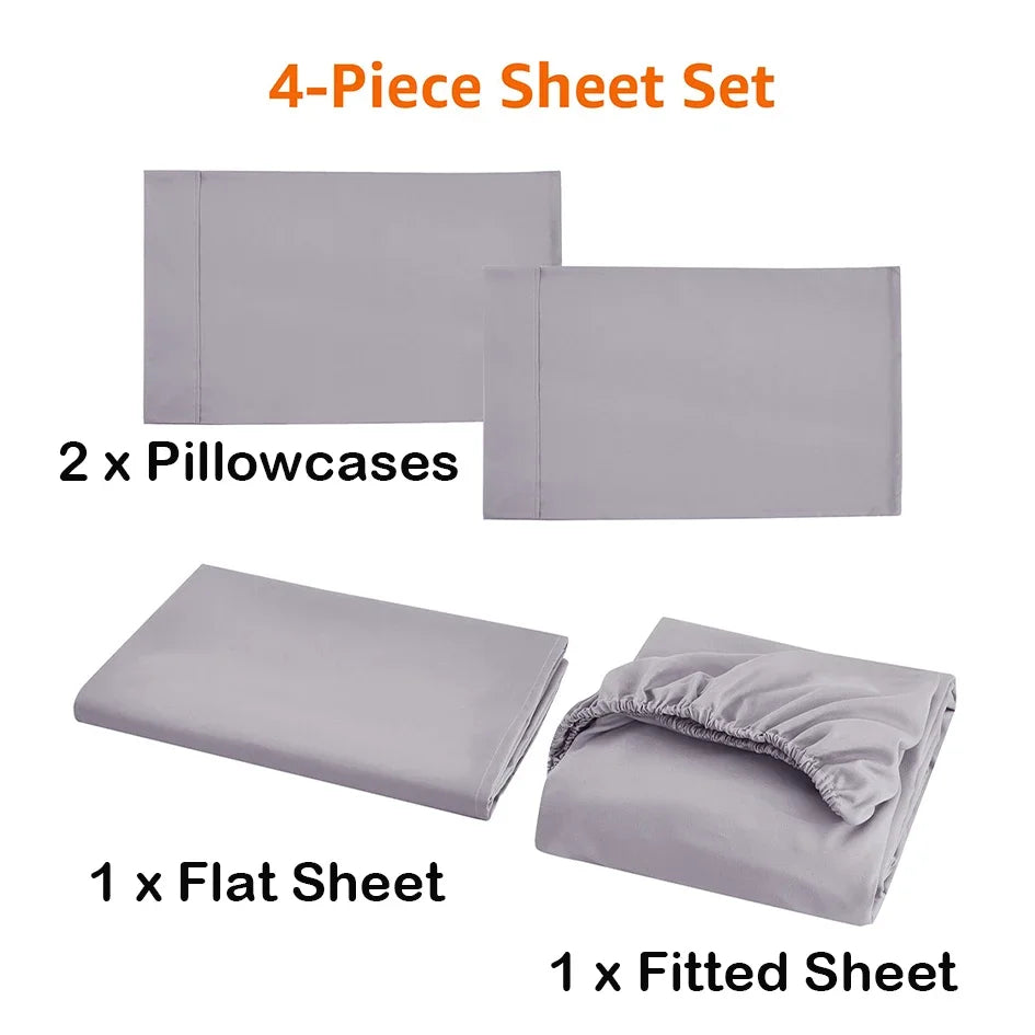 Solid Color Fitted Bed Linen Set – Twin, Full, Queen, King Size with Pillowcases