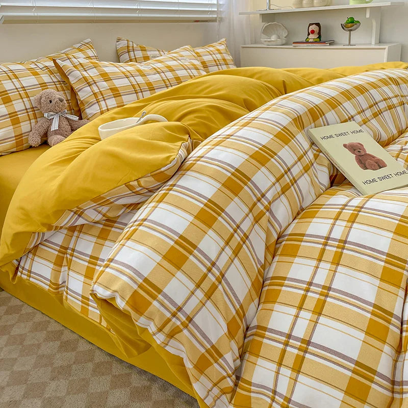 Classic Plaid Cotton Bedding Set – Nordic Design for a Cozy, Elegant Bedroom