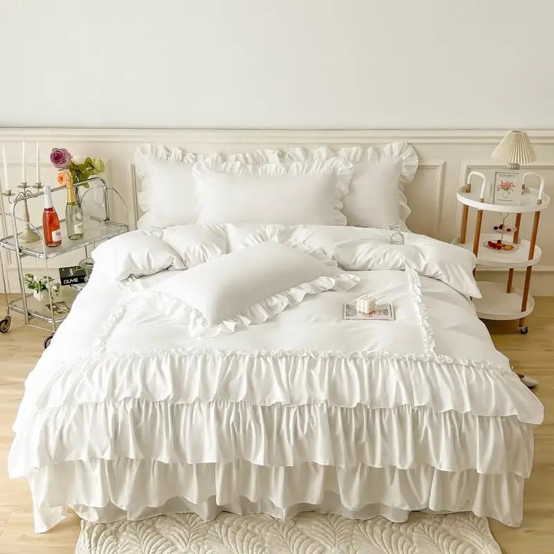 Shabby Chic Ruffle Duvet Cover Set – 100% Washed Microfiber, Queen & Twin