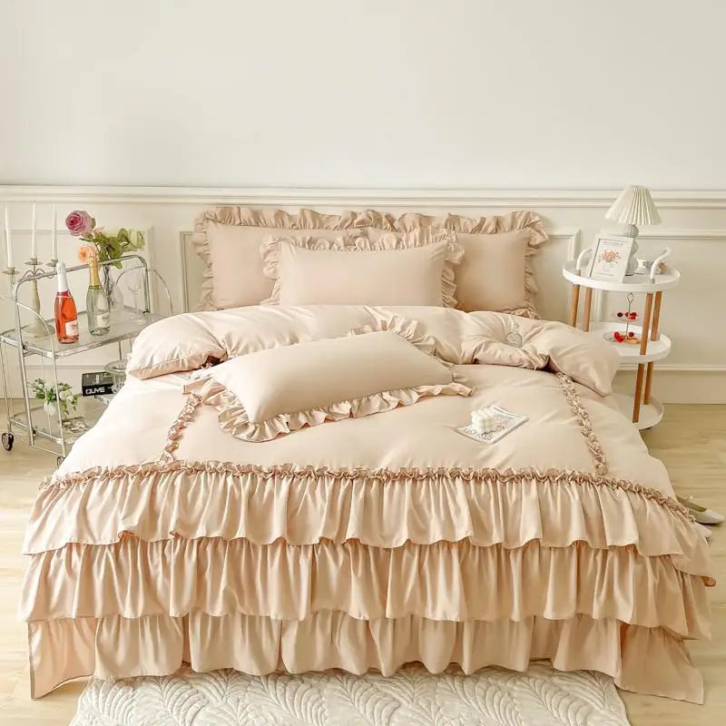 Shabby Chic Ruffle Duvet Cover Set – 100% Washed Microfiber, Queen & Twin