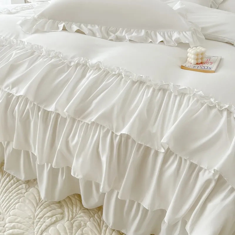 Shabby Chic Ruffle Duvet Cover Set – 100% Washed Microfiber, Queen & Twin