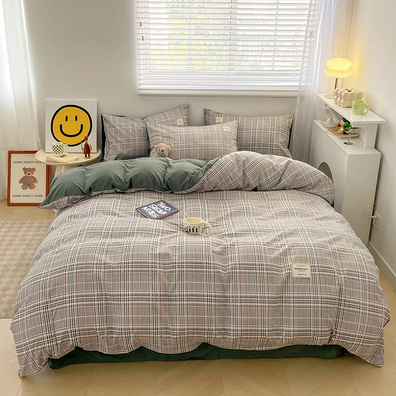 Classic Plaid Cotton Bedding Set – Nordic Design for a Cozy, Elegant Bedroom