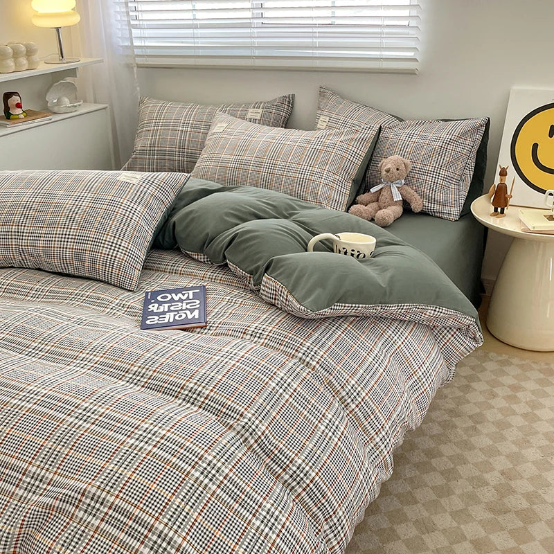 Classic Plaid Cotton Bedding Set – Nordic Design for a Cozy, Elegant Bedroom