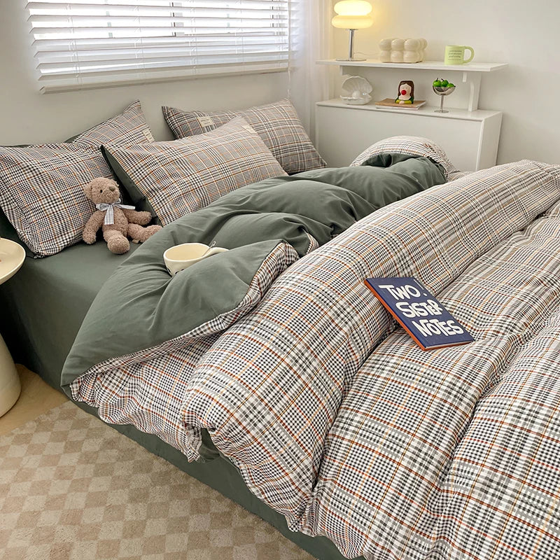 Classic Plaid Cotton Bedding Set – Nordic Design for a Cozy, Elegant Bedroom