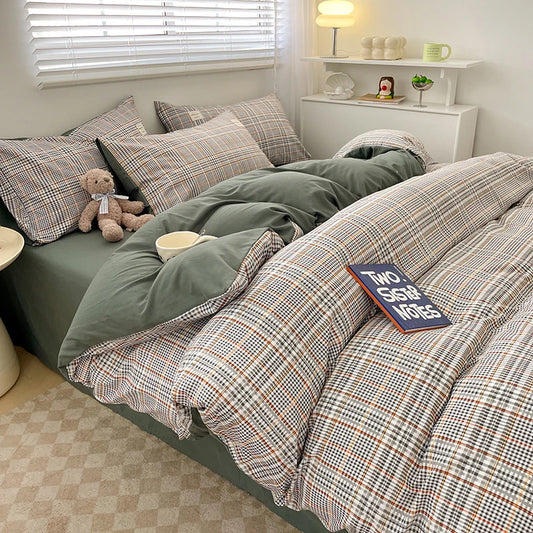 Classic Plaid Cotton Bedding Set – Nordic Design for a Cozy, Elegant Bedroom